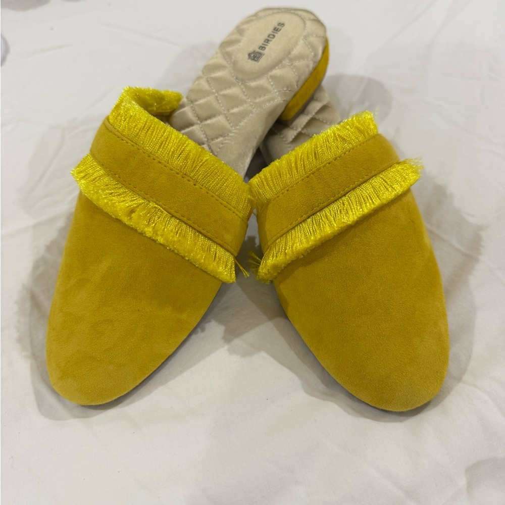 Birdies Yellow Fringe Suede Women’s Cushion Slip-On Mules